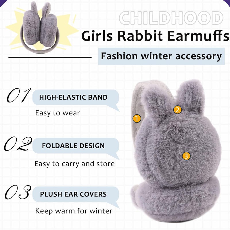 Peecabe Winter Kids Earmuffs Warm Girl Ear Muffs For Toddler Kid Children Earmuff with Cat Ears Girls Ear Warmer (Gray Bunny) - Image 2